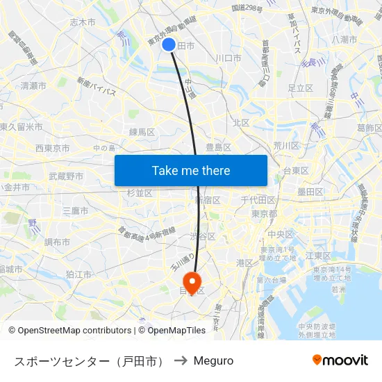 Sports Center (Toda City) to Meguro map