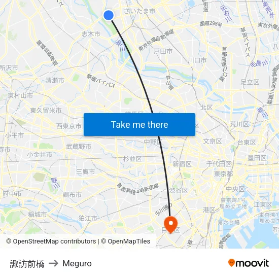 Suwa Front Bridge to Meguro map