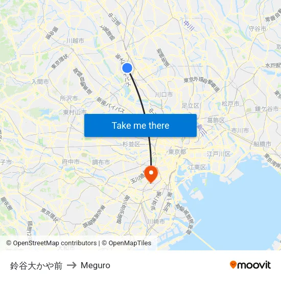 鈴谷大かや前 to Meguro map
