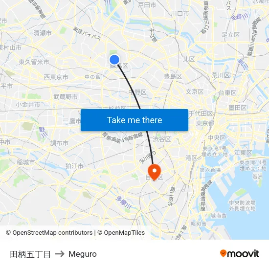Tagara 5-chome to Meguro map