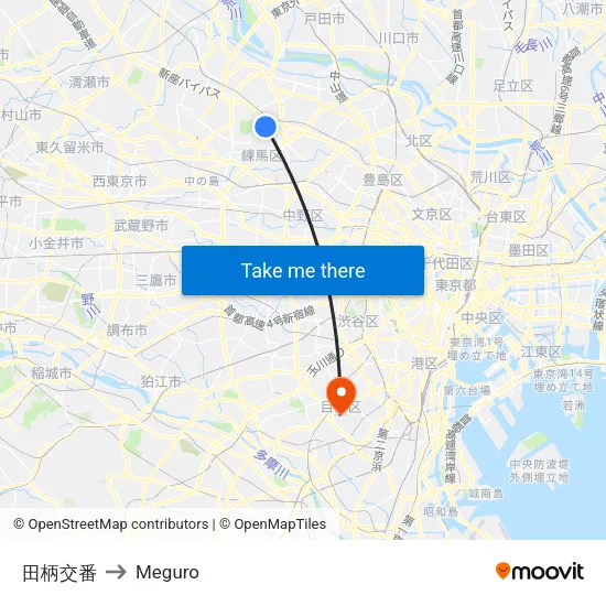 田柄交番 to Meguro map