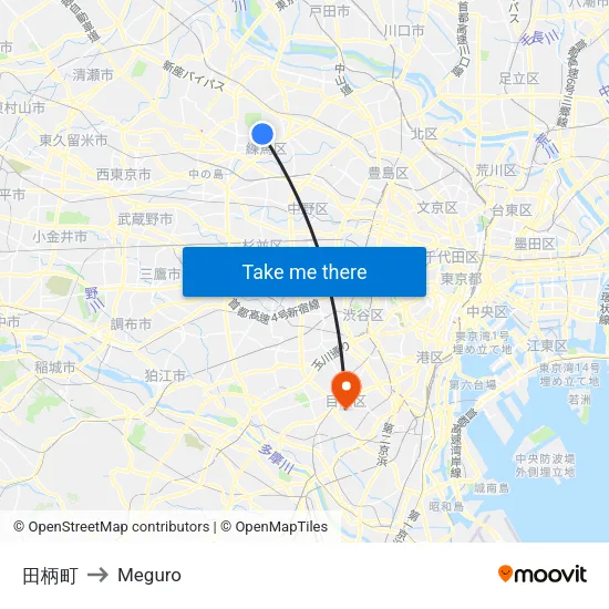 Tagara-cho to Meguro map