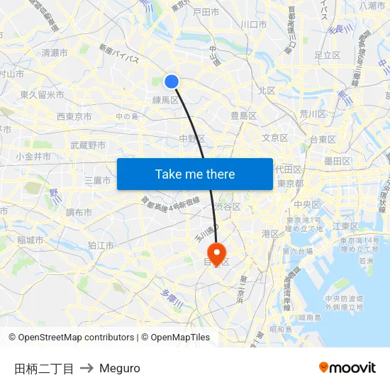 田柄二丁目 to Meguro map