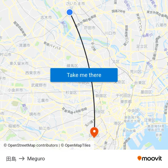 田島 to Meguro map
