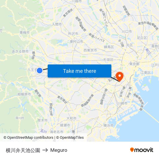 横川弁天池公園 to Meguro map