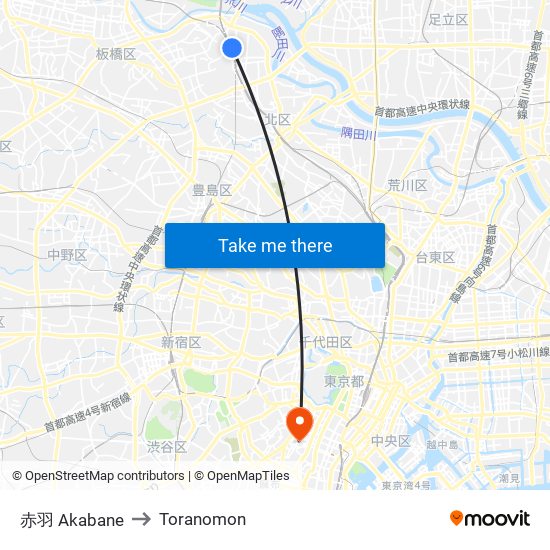 赤羽 Akabane to Toranomon map