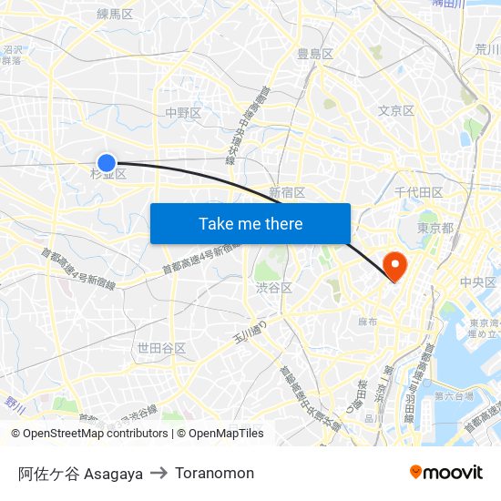 阿佐ケ谷 Asagaya to Toranomon map