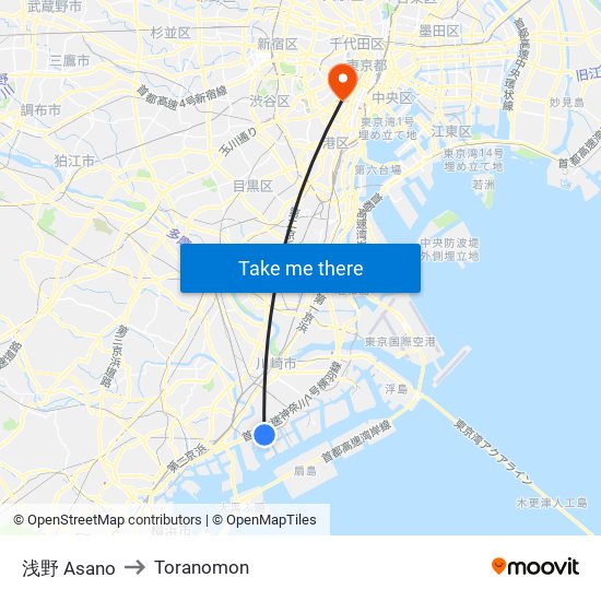 浅野 Asano to Toranomon map