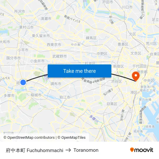 府中本町 Fuchuhommachi to Toranomon map