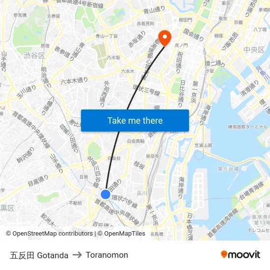 五反田 Gotanda to Toranomon map
