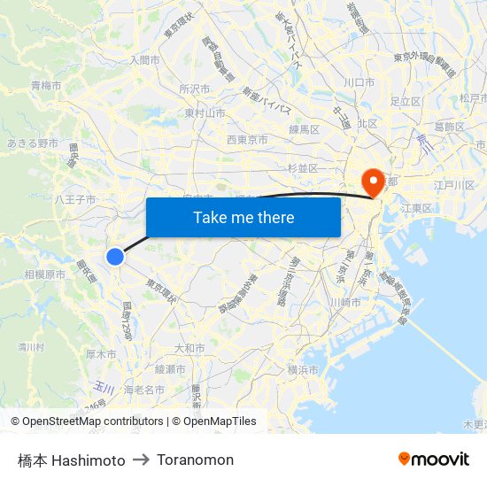 橋本 Hashimoto to Toranomon map