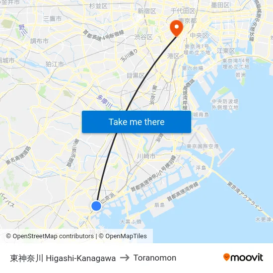 東神奈川 Higashi-Kanagawa to Toranomon map