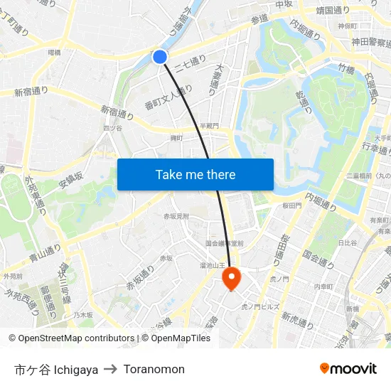市ケ谷 Ichigaya to Toranomon map