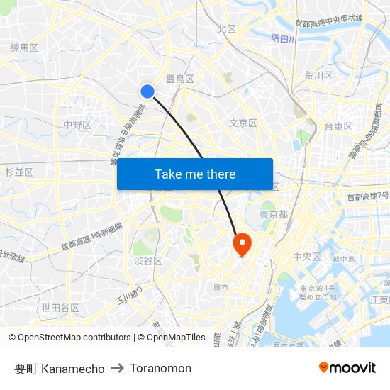 要町 Kanamecho to Toranomon map