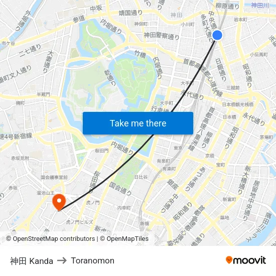 Kanda to Toranomon map