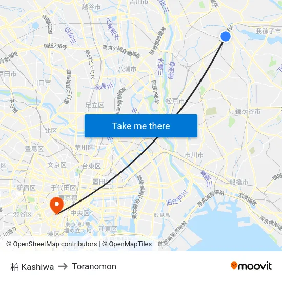 柏 Kashiwa to Toranomon map