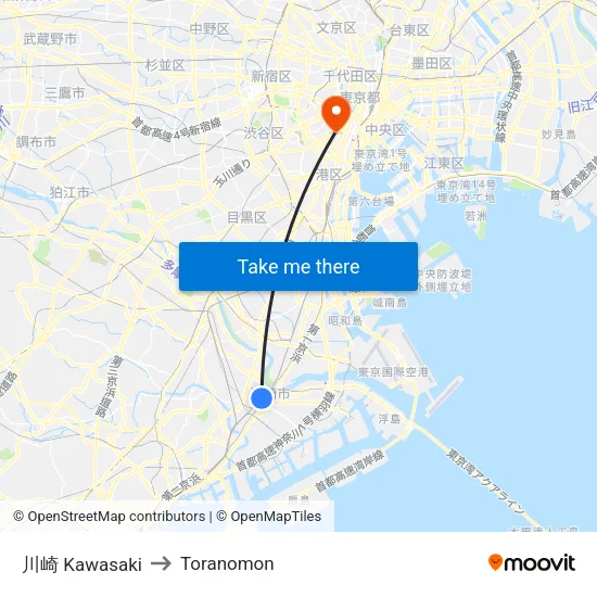 川崎 Kawasaki to Toranomon map