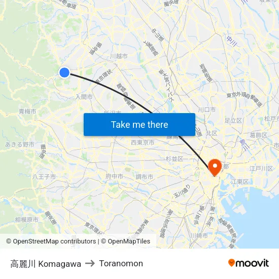高麗川 Komagawa to Toranomon map