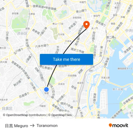 目黒 Meguro to Toranomon map