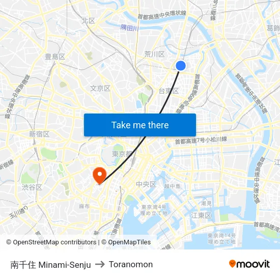 南千住 Minami-Senju to Toranomon map