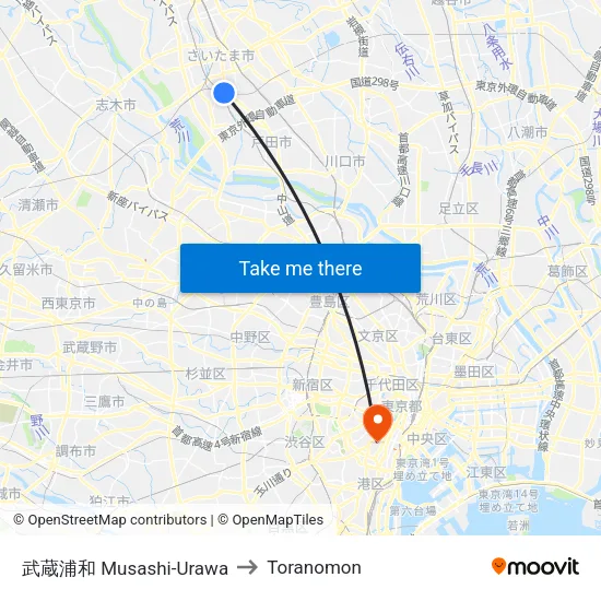 武蔵浦和 Musashi-Urawa to Toranomon map