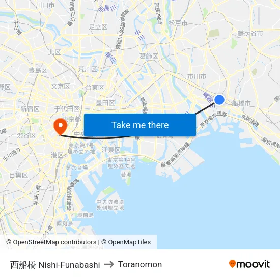 西船橋 Nishi-Funabashi to Toranomon map