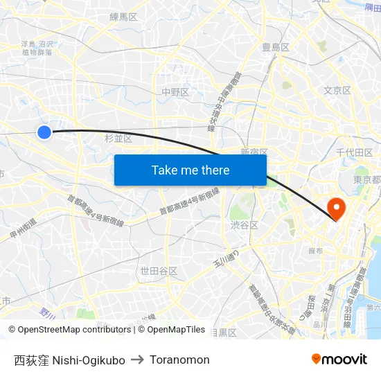 西荻窪 Nishi-Ogikubo to Toranomon map