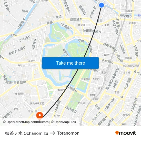 御茶ノ水 Ochanomizu to Toranomon map