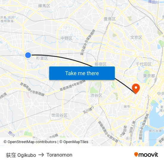 荻窪 Ogikubo to Toranomon map