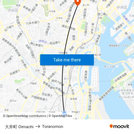 大井町 Oimachi to Toranomon map