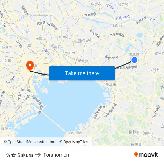 佐倉 Sakura to Toranomon map