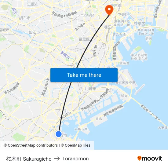 桜木町 Sakuragicho to Toranomon map