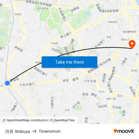 渋谷 Shibuya to Toranomon map