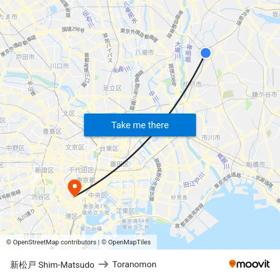 新松戸 Shim-Matsudo to Toranomon map