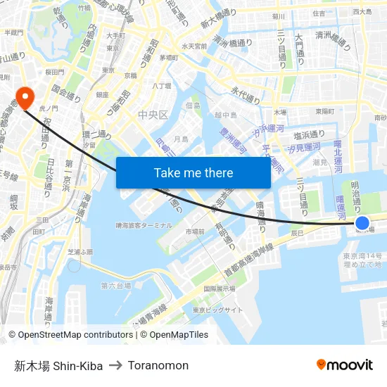 新木場 Shin-Kiba to Toranomon map