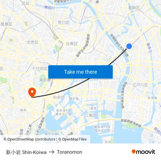 Shin-Koiwa to Toranomon map