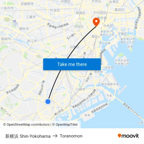 新横浜 Shin-Yokohama to Toranomon map