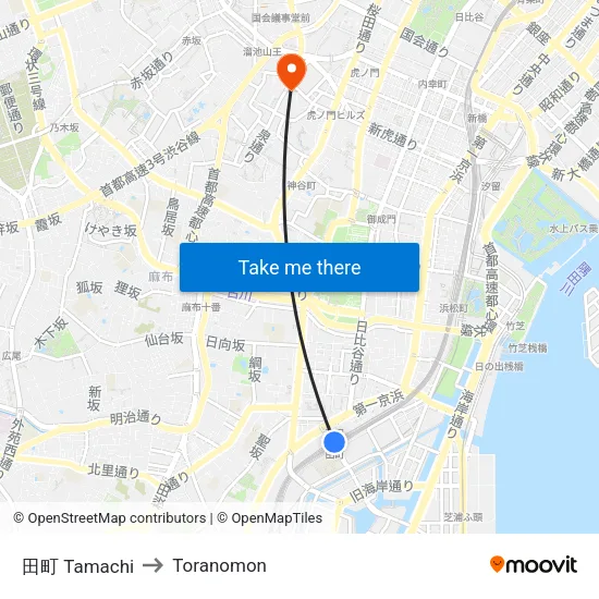 Tamachi to Toranomon map