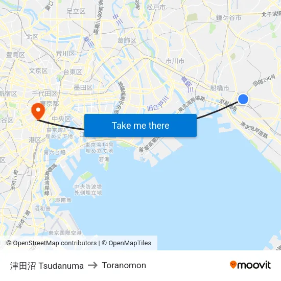 津田沼 Tsudanuma to Toranomon map