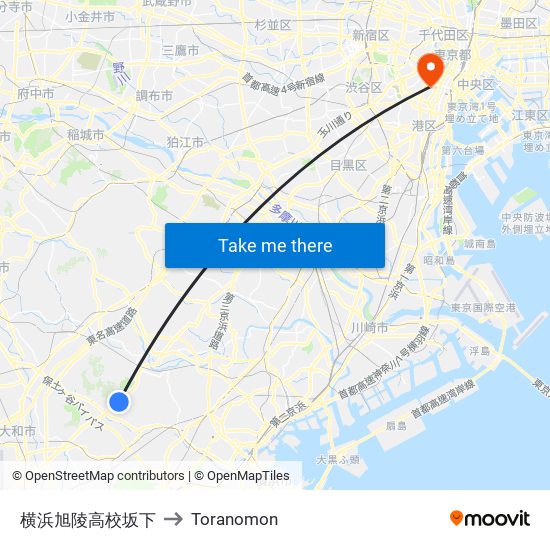 横浜旭陵高校坂下 to Toranomon map