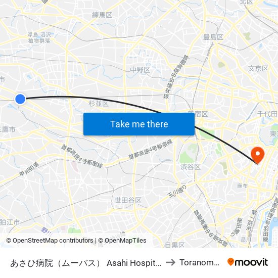 あさひ病院（ムーバス） Asahi Hospital to Toranomon map