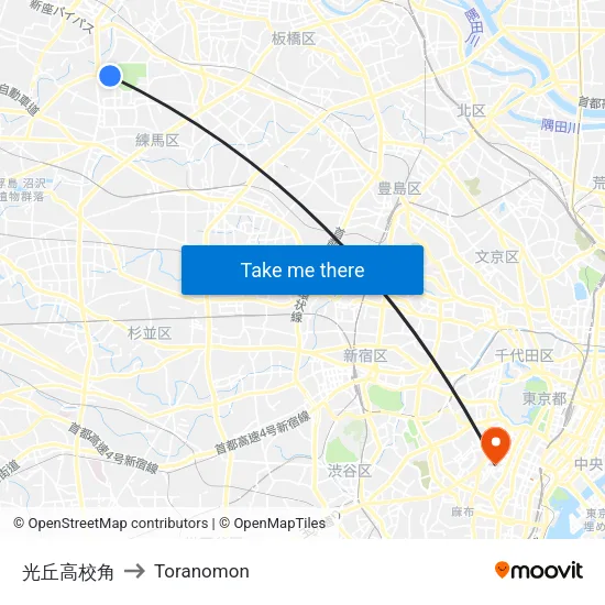光丘高校角 to Toranomon map