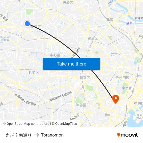 Hikarigaoka South Street to Toranomon map