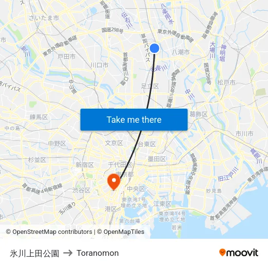 Hikawa Ueda Park to Toranomon map