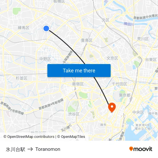 氷川台駅 to Toranomon map