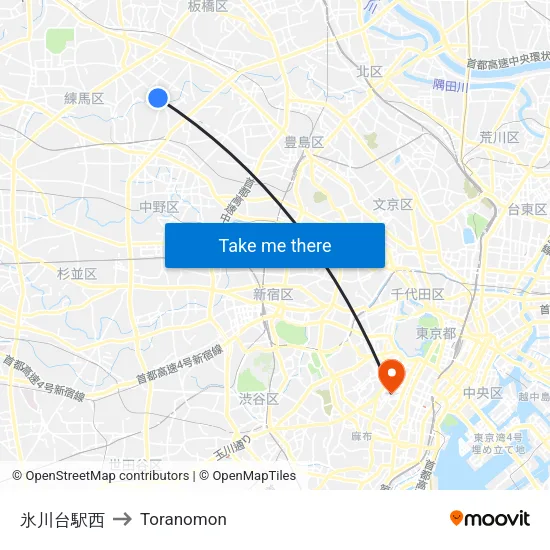Hikawadai Station West to Toranomon map