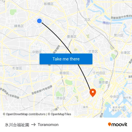 氷川台福祉園 to Toranomon map