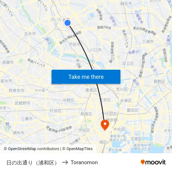 Hinode Street (Urawa) to Toranomon map