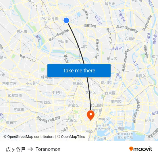 Hirogayato to Toranomon map