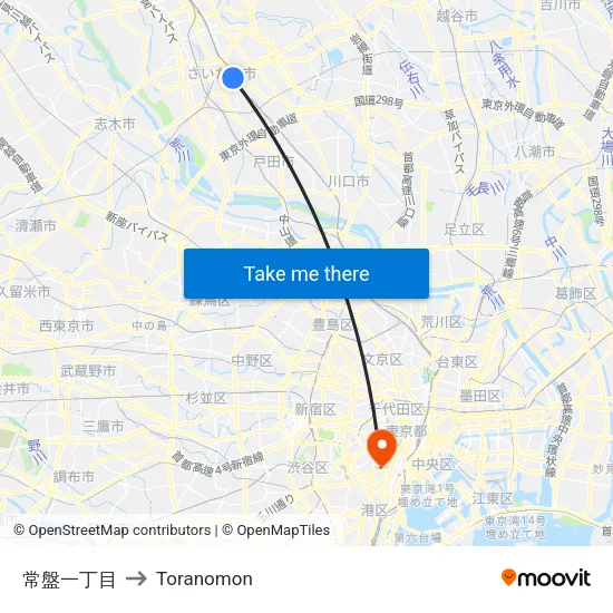 常盤一丁目 to Toranomon map